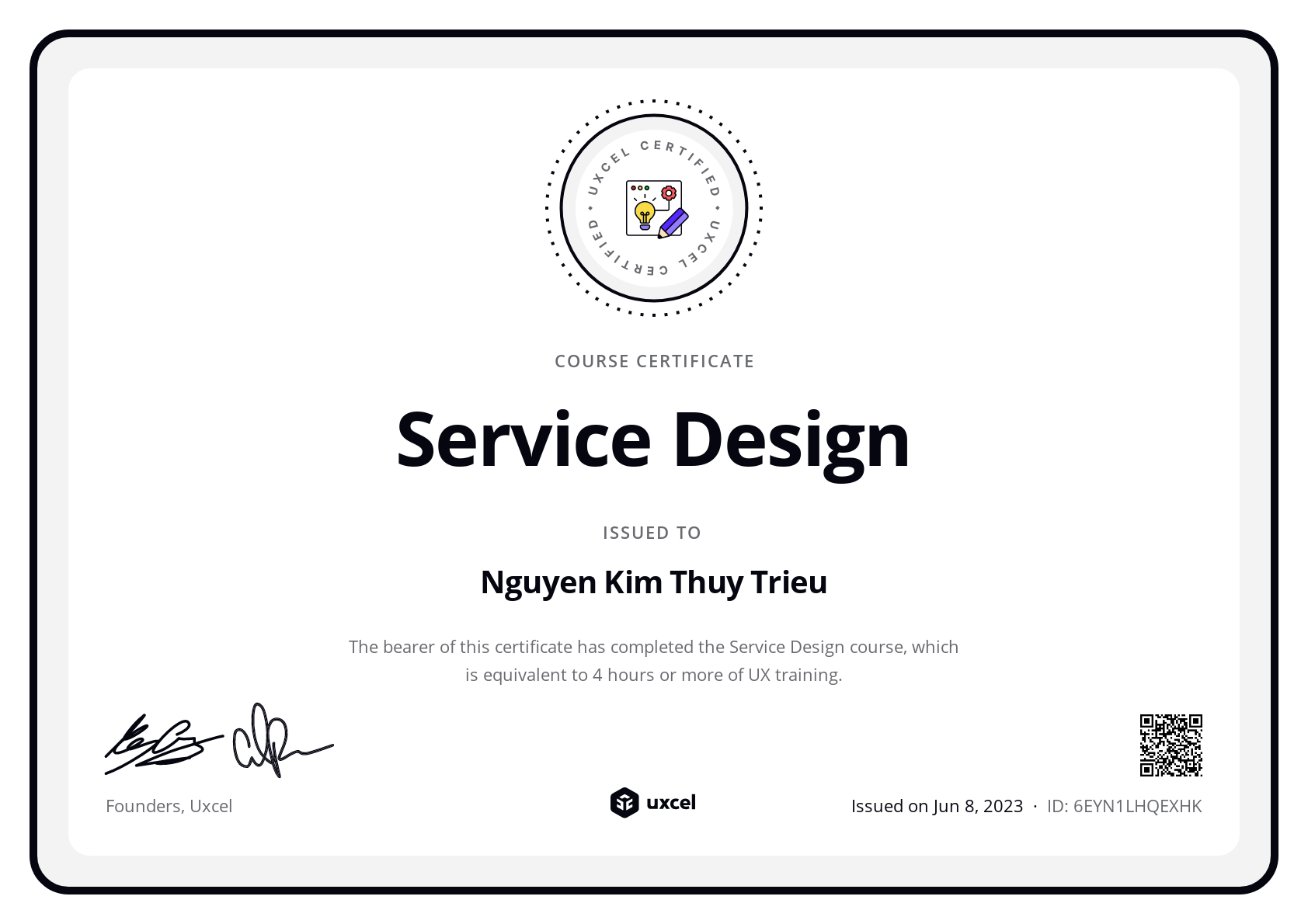 Nguyen Kim Thuy Trieu's certificate